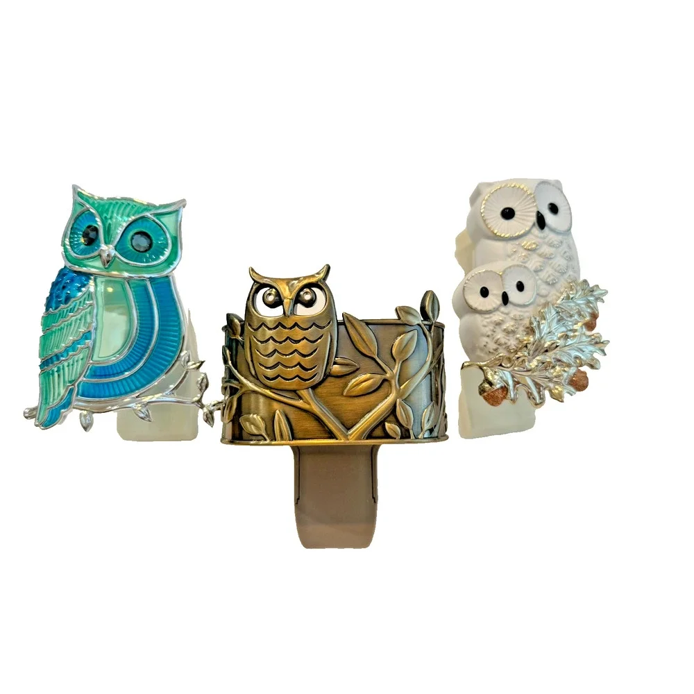 Set 3 Bath & Body Work Wallflower Diffuser Plug-in Scent Jeweled Owls Nightlight